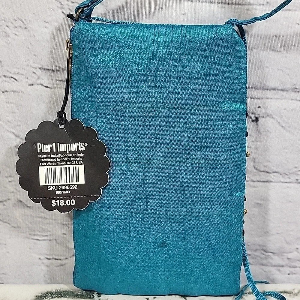 Pier 1 Imports Handbag Sequined Patchwork Boho Cellphone Clutch Made‎ In India